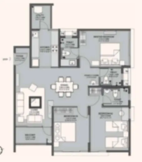 Godrej Azure apartment 3 BHK Floor plan by Godrej Properties located at Padur, OMR(Old Mahabalipuram Road), Chennai South Tamil Nadu